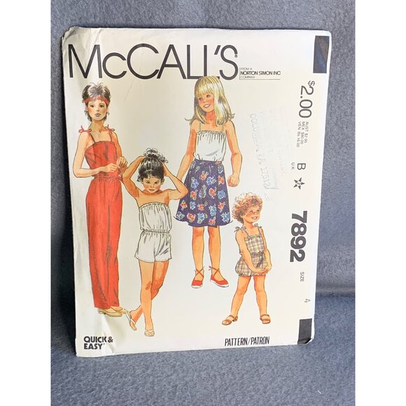 McCall's Girls Jumpsuit Skirt Sewing Pattern Sz 4 7892 - Uncut - Picture 4 of 4